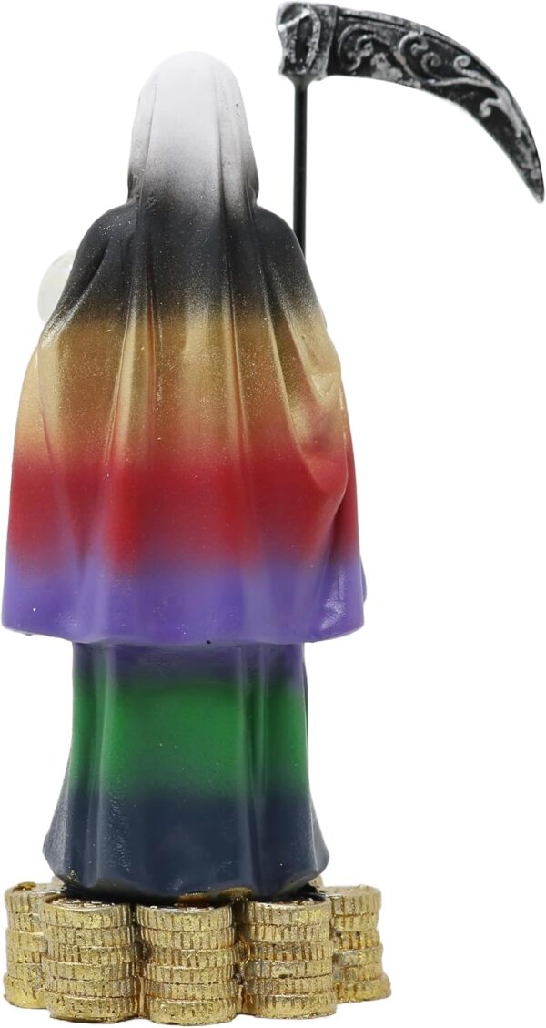 Cannan Mini Santa Muerte Base de Monedas Con Bola De Cristal 5" Coin Base Holy Death Grim Reaper Skull Skeleton Seven Powerful Colors Robe - Image 3