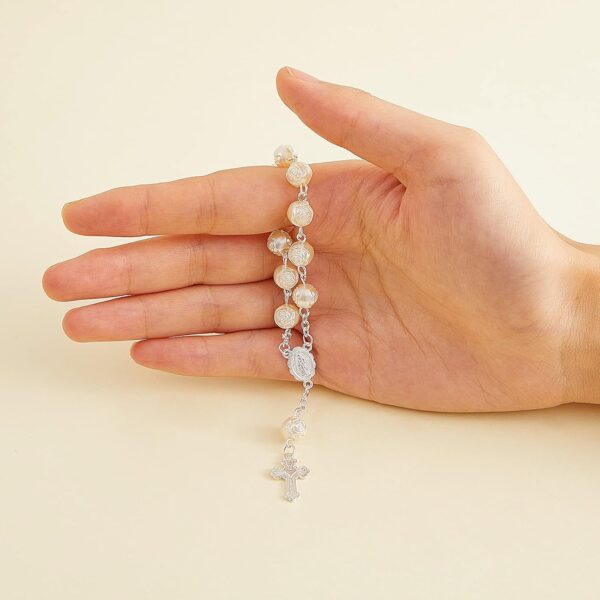 30 Pieces Mini Rosaries Baptism Rosary Beads Acrylic Ivory Color Finger Baptism Rosaries Faux Pearls with Organza Bags for Christening Weddings Party Favors - Image 7