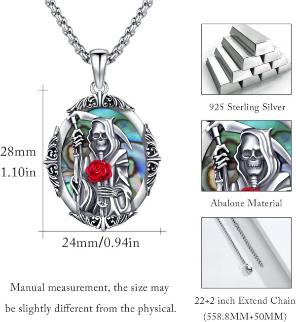 Santa Muerte Necklace 925 Sterling Silver Grim Reaper Medal Necklace Retro Death La Santa Muerte Necklace Jewelry for Men with Gifts Box - Image 5