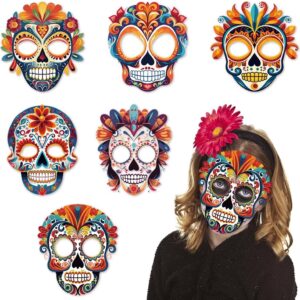6PCS Day of the Dead Paper Mask Dia de los Muertos Mask for Día de los Muertos Photo Props Party Costume Accessories