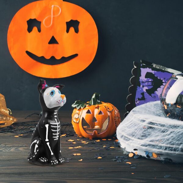 TOYANDONA Day of The Dead Dog Figurine, Halloween Dog Statue Sugar Skulls Animal Statue Resin Crafts Skeleton Sculpture for Halloween Home Desk Decorations A - Image 4