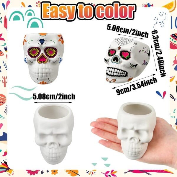 Beeveer 6 Sets Mexican Sugar Skull Crafts for Adults Skulls to Paint Skeleton Planter Paintable Ceramics Classroom Paintable Plant Pots to Paint for DIY Project Activity Decor - Image 2
