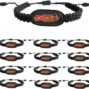 12 PCS Black Santa Muerte Bracelets, Handmade Red Thread Holy Death's Bracelet,Rosario de la santa muerte Prayer Gift For Men and Women