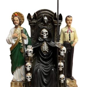 Statues Santa Muerte with Jesus Malverde & St. Jude Large 13.5"" Tall | Holy Death Saints | Hispanic with Scythe 17.5"" Catholic Home Decoration | Angel of The Poor | Saint Death, Black