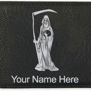 LaserGram Faux Leather Bi-Fold Wallet, Santa Muerte, Personalized Engraving Included (Black with Silver)