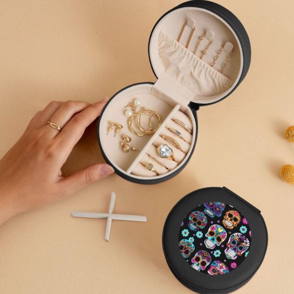 Sugar Skull Round Jewelry Box,Traveling Jewelry Box Storage For Women'S Necklace Earring Rings Accessories - Image 5
