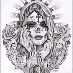 Santa Muerte by Mouse Lopez Mexican Drawing Semi-Gloss Fine Wall Art Print