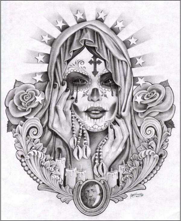 Santa Muerte by Mouse Lopez Mexican Drawing Semi-Gloss Fine Wall Art Print