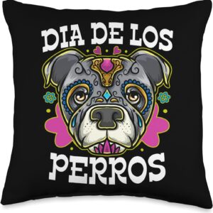Dia De Los Perros Quote Sugar Skull Pitbull Dog Lover Throw Pillow, 16x16, Multicolor