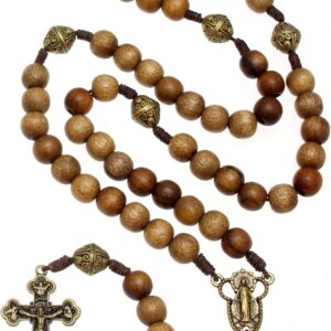 Alexander Castle Our Father Solid Wooden Rosary Beads (Handmade - Brazilian Walnut) with Miraculous Medal Junction - Comes in Velour Gift Pouch