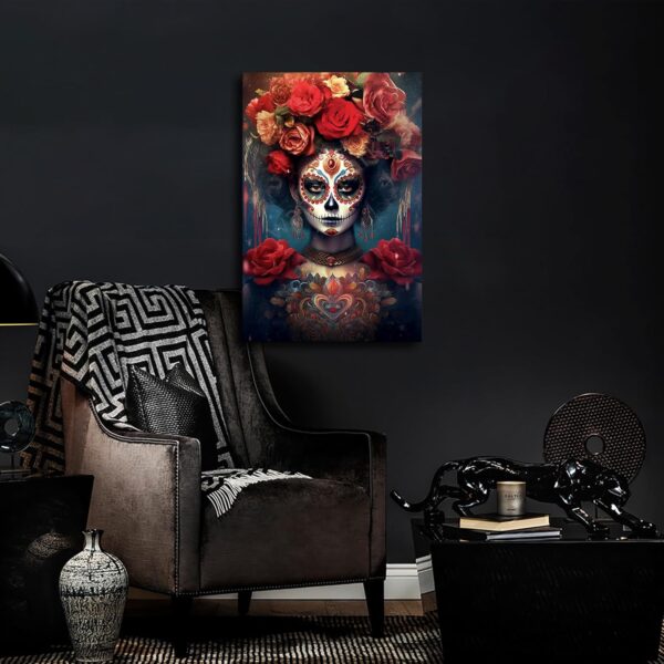 Day of The Dead (Dia De Los Muertos) Themed Skull with Flowers Poster Canvas Wall Art Mural Picture Print Modern Family Bedroom Decor (Unframed,08×12inch) - Image 3