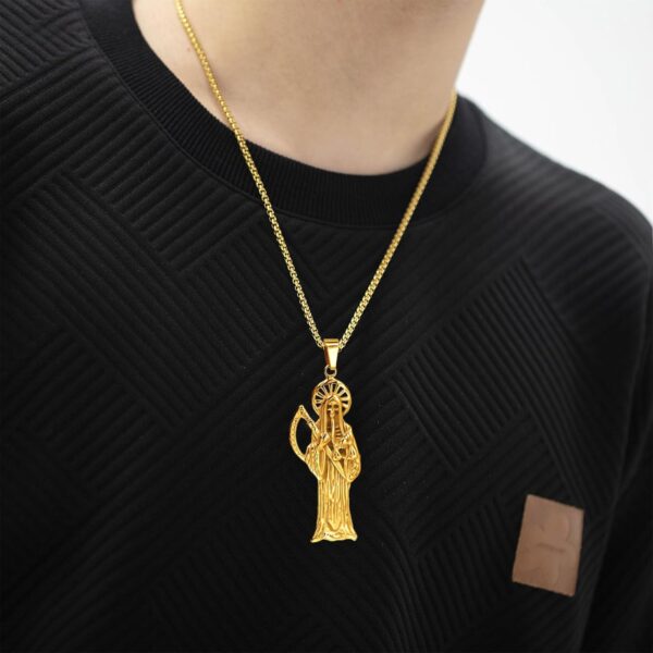 Santa Muerte Necklace Diamond 14K Gold Plated Santa Muerte Pendant Jewelry With Sickle Holiday Gift (Gold 219) - Image 6
