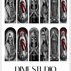 Santa Muerte Nail Decals - Virgen Mary Monochrome Stickers - Water Transfer Nail Wraps for Gel and Acrylic Extensions (50MM XL)
