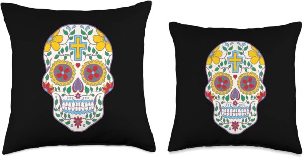 Sugar Skull Christian Mexican Pride Dia De Los Muertos Art Throw Pillow - Image 3
