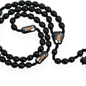 GCK Jesus Malverde Black Wooden Wood Beads Rosary Handmade Necklace Rosario Madera Negro Collar
