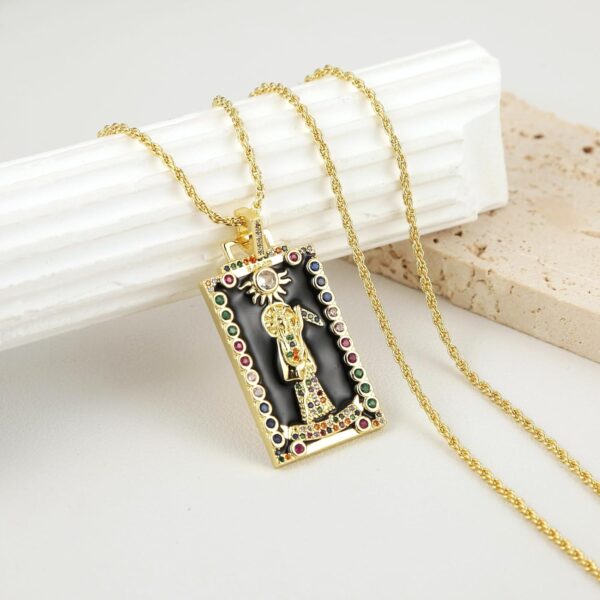 HZMAN Santa Muerte Necklace Enamel 18K Gold Plated Grim Reaper Saint Death Sickle Skull Pendant Necklace Jewelry Gift - Image 4