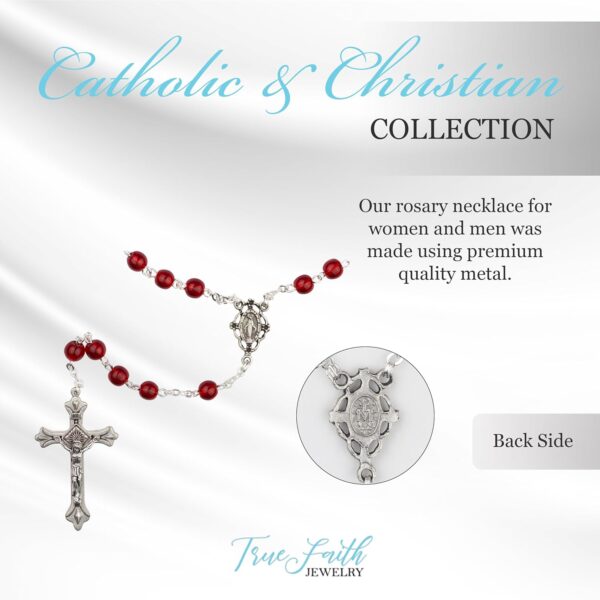 True Faith Jewelry 6mm Round Crystal Glass Holy Rosary Prayer Beads Necklace with Jesus Crucifix Cross and Our Lady Of Grace Miraculous Virgin Mary, for Women and Men, 17.5-Inch, Multiple Bead Colors - Image 3