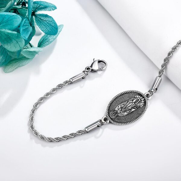 YAFEINI Santa Muerte/St Michael Bracelet Sterling Silver Catholic Jewelry Gifts for Women - Image 3
