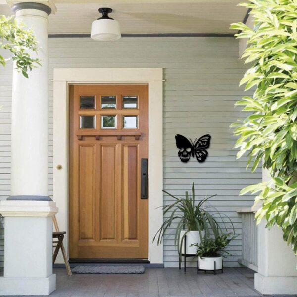 CREATCABIN Skull Metal Wall Art Butterfly Decor Wall Hanging Plaques Ornaments Iron Wall Art Sculpture Sign for Indoor Outdoor Home Livingroom Kitchen Garden Office Decoration Gift Black 6.3 x 7.9inch - Image 5