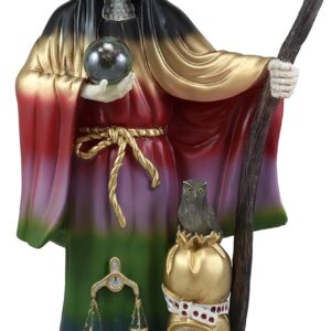 Ebros Gift Large 16.75" Tall Holy Death Santa Muerte Holding Scythe, Glass Globe with Scales of Justice and Owl in Tunic Robe Statue Day of The Dead Bone Mother Decorative Figurine (Rainbow Spectrum)