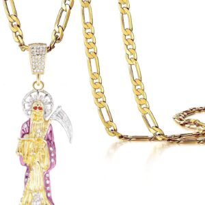 Santa Muerte Necklace Diamond 14K Gold Plated Santa Muerte Pendant Jewelry With Sickle Holiday Gift (Gold 282)