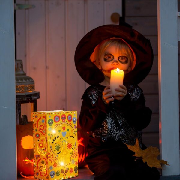 Ireer 30 Pieces Halloween Day of The Dead Luminary Bags - Dia De Los Muertos Candy Bag - Flame Resistant Candle Bag - Sugar Skull Gift Goodie for Mexican Fiesta Halloween Party Favors Supplies - Image 5