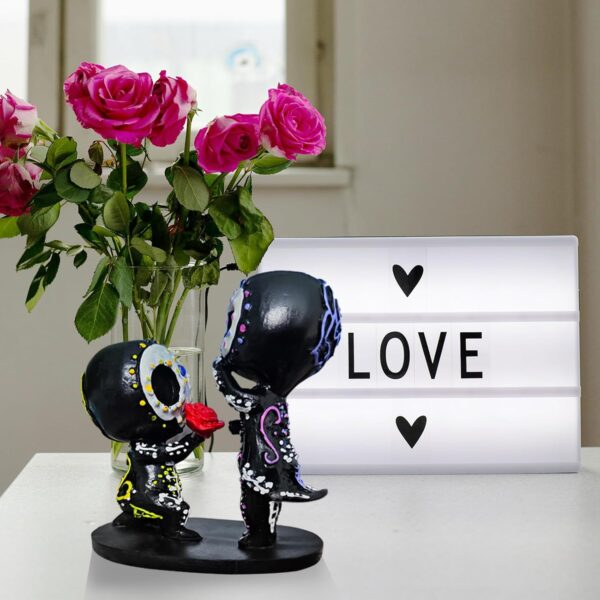 Sugar Skull Statue couple, Resin Hand-Crafted Sugar Skull Decor, Skeleton Head Statue for Home Decor - Image 5