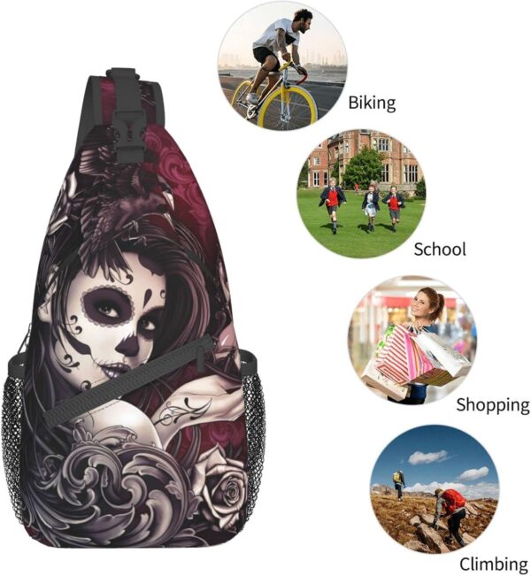 Sugar Skull Rose Crossbody Backpack for Travel Hiking Chest Daypack Shoulder Sling Bag for Men Women Cycling Walking - Image 6