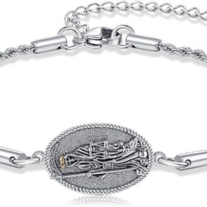 Santa Muerte Bracelet 925 Sterling Silver Grim Reaper Bracelet Santa Muerte Religious Jewelry for Men Women