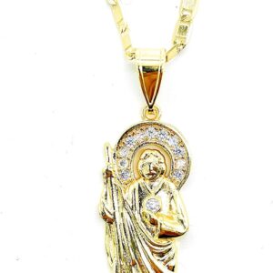 14K Gold Plated Saint Judas Necklace Mariner Link 22" LONG-38x17mm / 14k Baño de oro San Judas Cadena 22" Largo - RAYSET21-G