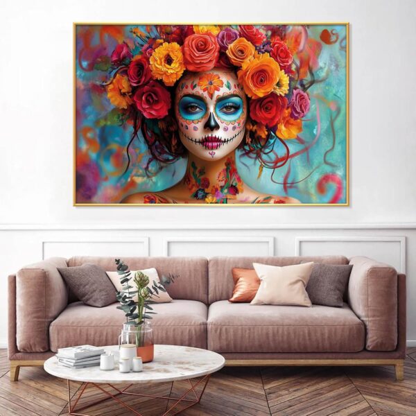 Day of The Dead Canvas Print, Dia De Los Muertos Canvas Wall Art, Woman in Calavera Makeup Art, Sugar Skull Witch Print, Dia De Los Muertos Picture Wall Decor, Mexican Dia De Los Muertos (Black Framed, 36"x24"|92x62cm) - Image 7