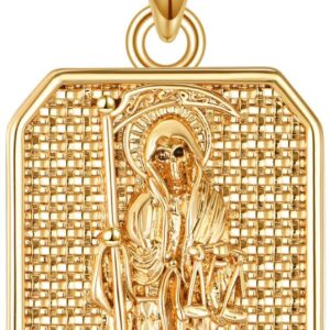 Santa Muerte Necklace Sterling Silver Holy Death Grim Reaper Pendant Jewelry for Men Women