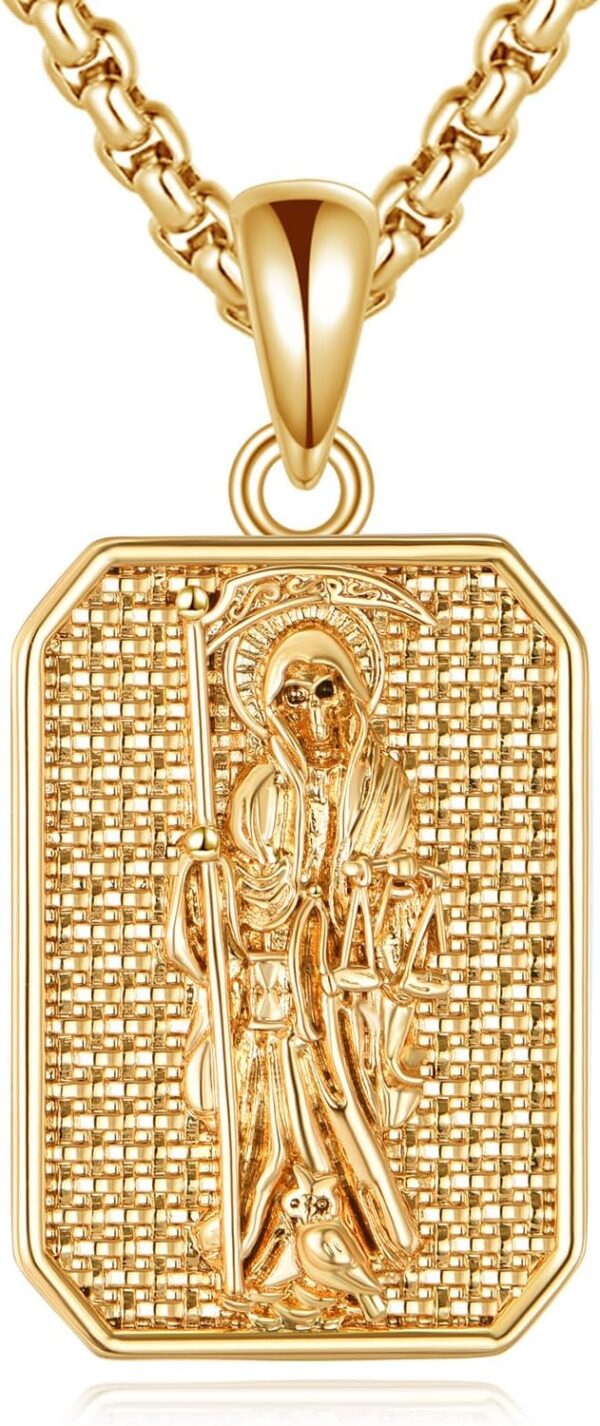 Santa Muerte Necklace Sterling Silver Holy Death Grim Reaper Pendant Jewelry for Men Women