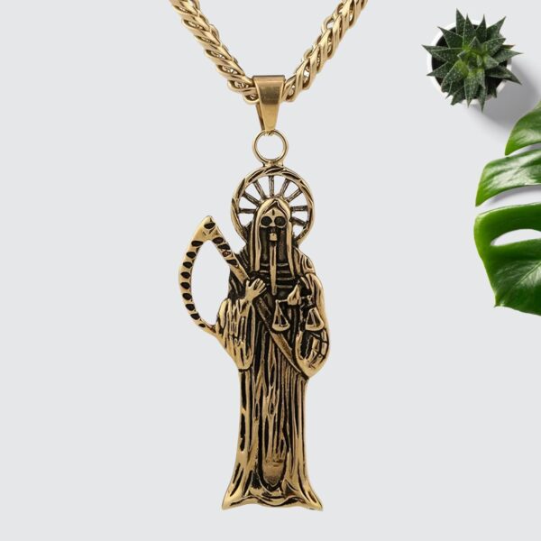 Mai & Claire 925 Sterling Silver Santa Muerte Necklace For Women And Men - 14K Gold Filled La Santa Muerte Pendant Holy Saint Death Santa Muerte Skull Delicate Hip Hop Jewelry Religious Amulet Gifts - Image 5