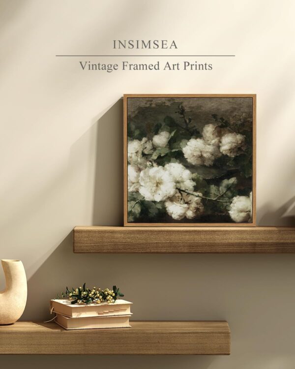 InSimSea Square Framed Canvas Wall Art, Vintage Floral Rustic Roses Flower Wall Art for Living Room, Flowers Wall Art Prints, Flower Pictures for Bedroom Living Room Aesthetic Wall Decor 12"x12" - Image 4