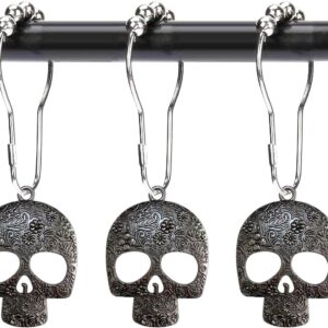 Set of 12 Sugar Skull Shower Curtain Hooks Decorative Home Bathroom Stainless Steel Rustproof Skeletons Shower Curtain Rings Decor Accessories (Black)