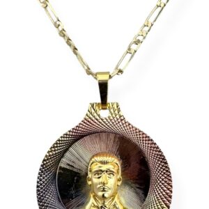 Jesus Malverde Tri-Color Gold Plated Round Pendant Medal Charm Necklace Religious Gift