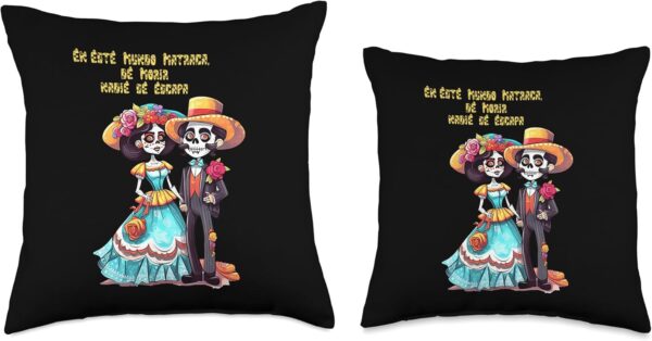 Colorful Mexican Dia de Los Muertos Art Throw Pillow, 18x18, Multicolor - Image 3