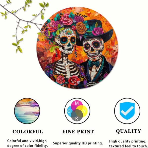 Lessons Day Of The Dead Sugar Skull Round Aluminum Sign Vintage Metal Tin Signs Yard Decor Sign For Home Living Room Autumn Wall Decor For Halloween Christmas 8x8 Inch - Image 4