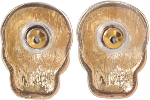 Artisan Owl - Black and Goldtone Sugar Skull Stud Earrings - Image 2