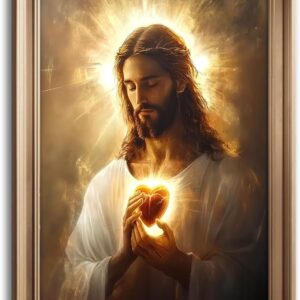 Sacred Heart of Jesus Canvas Wall Art Christ Jesus Divine Mercy Portrait Tranquility Painting Picture Wall Decor Poster Print Artwork for Living Room Bedroom Church Prayer Room Decoration Unframed