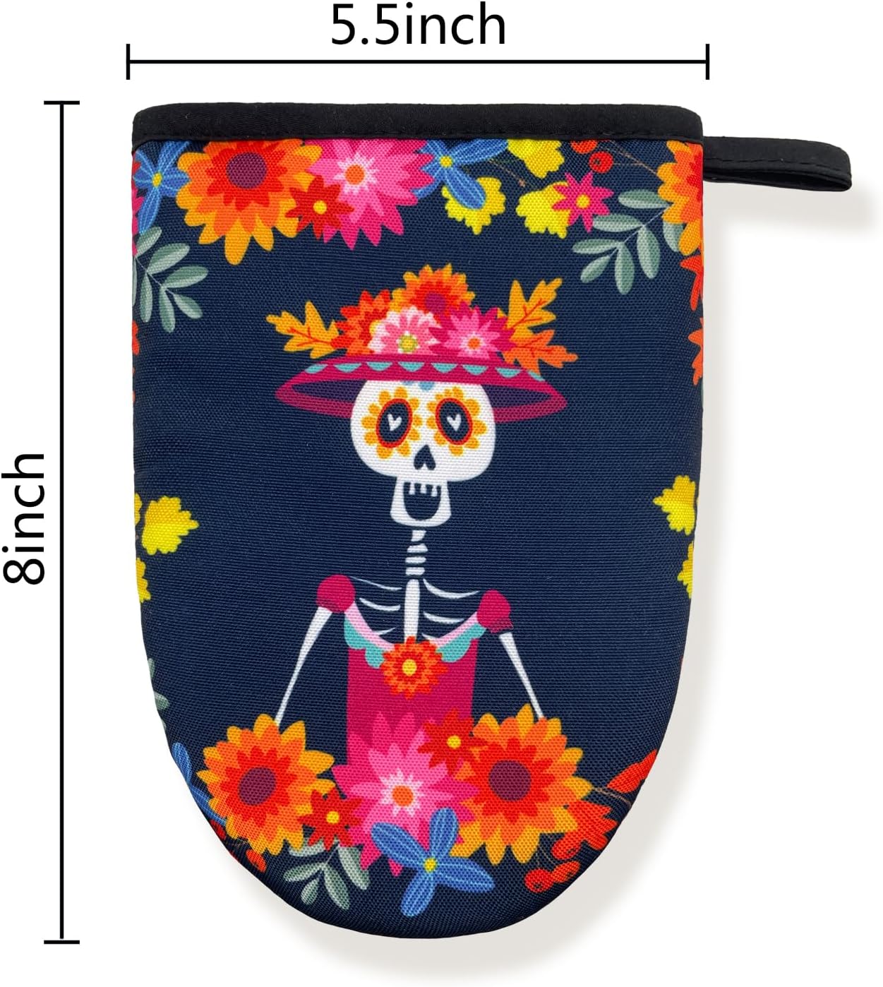 Dia De Los Muertos Mexican Day Skull Mini Silicone Oven Mitts, Heat Slip Resistant Kitchen Gloves 2-Pack Set, Soft Short Small Oven Mittens Pot Holders for Baking Grilling Barbecue Microwave Gift - Image 4