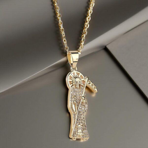 Mai & Claire 14K Gold Filled Santa Muerte Necklace For Women And Men - Holy Death Chain For La Santa Muerte Pendant Christian Jewelry Religious Amulet, Memento Mori - Image 5