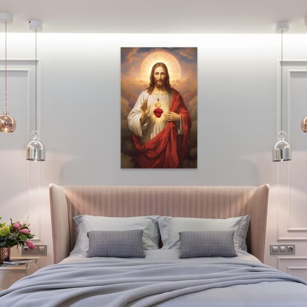FireDeer Christian Canvas Wall Art God Jesus Poster Catholic Christian Lord Painting Religious Bible Picture Church Decor Bedroom Decoration (16x24inch-Unframe,01-Sacred Heart) - Image 5