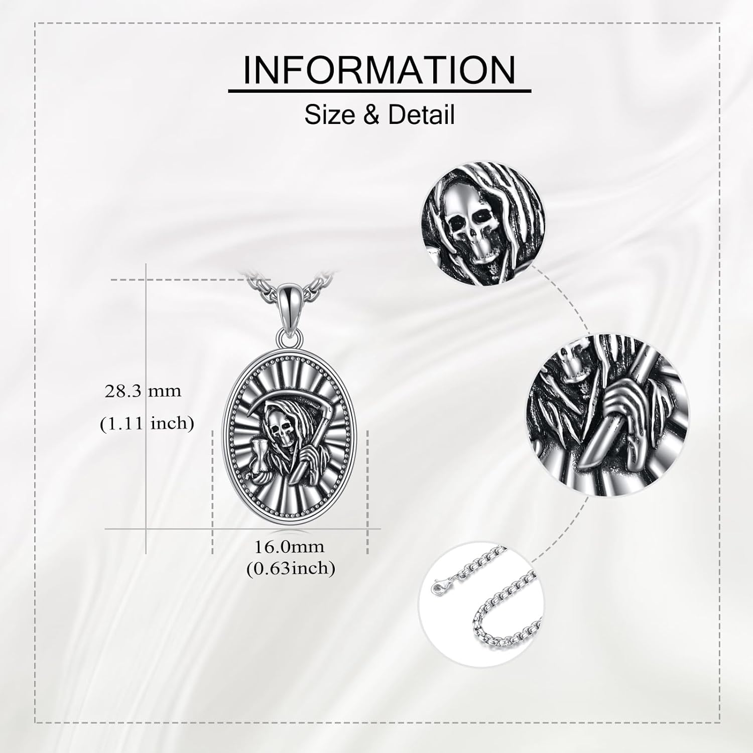 URONE Santa Muerte necklace 925 Sterling Silver Ia Santa Muerte Pendant Grim Reaper Necklace Amulet Jewelry Gifts - Image 4