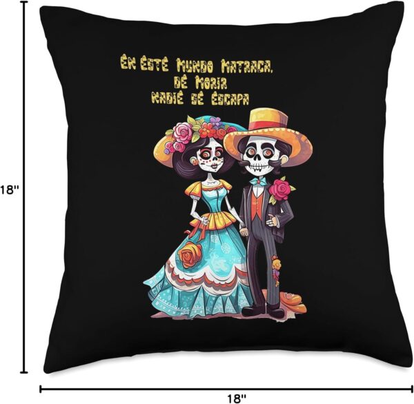 Colorful Mexican Dia de Los Muertos Art Throw Pillow, 18x18, Multicolor - Image 4