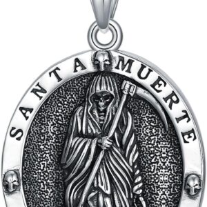 925 Sterling Silver Womens Amulet Necklace Santa Muerte/Triple Moon Goddess/Witch Knot/Skull Cowboy Pendant for Women Men Christmas Jewelry Gift