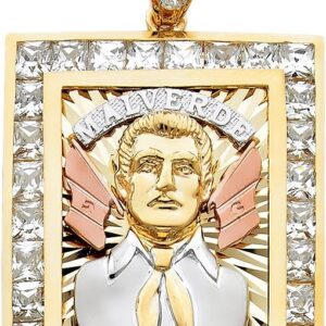 14k Tri-Color Gold Jesus Malverde Bright Colorful Medallion Pendant Halo Charm
