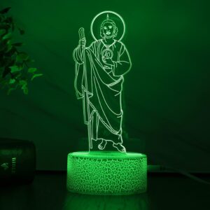 3D LED Night Light San Judas Jesus Malverde Jesus Christ Cracked Base 7 Color USB Cable Battery Touch Switch Best for Gifts, Christmas, Altars (San Judas)