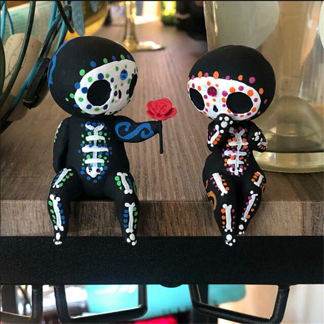 Valentine's Day Decor Sugar Skull Couple Figurine Statue Couples Cute Skeleton Mexican Halloween Day of The Dead Figurines(Lovers) - Image 2
